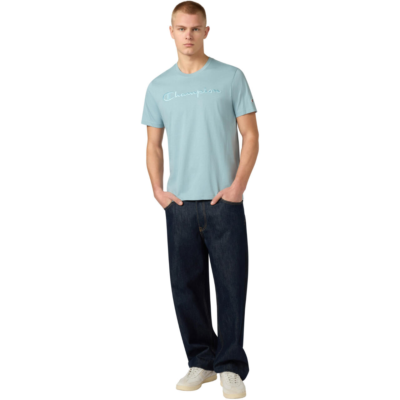 T-shirt Champion homme bleu, 100% coton, coupe Regular 5/5