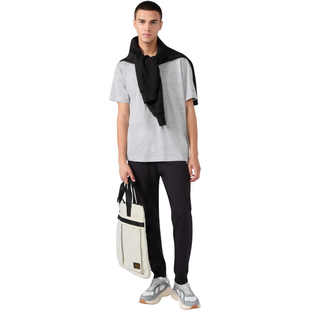Pantaloni Uomo Champion Slim Fit Icons in Cotone Pro Jersey Melange Nero L 6/6