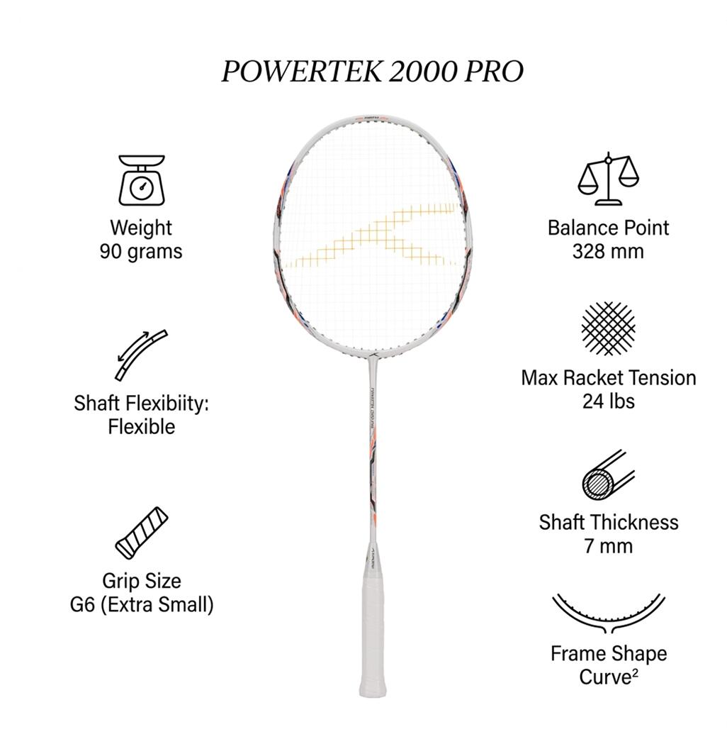 Badmintonschläger mit Schlägerhülle - Powertek 2000 Weiß 2/7