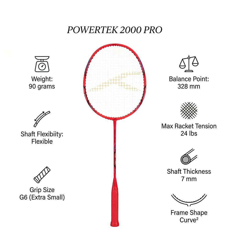 Badmintonschläger mit Schlägerhülle - Powertek 2000 rot 2/7
