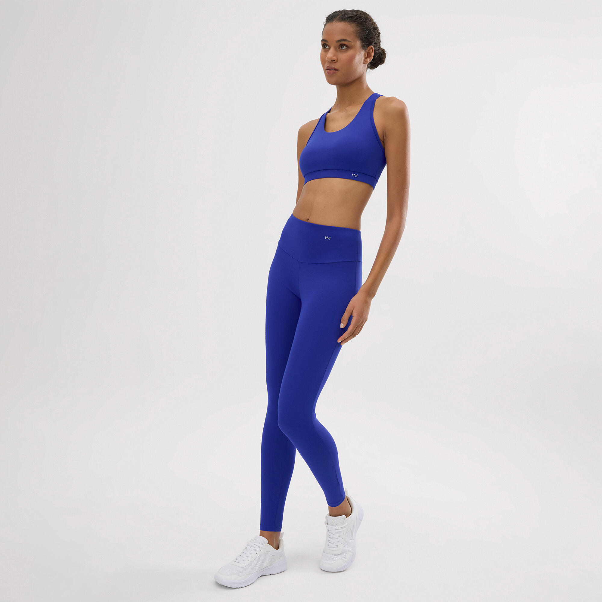Leggings deportivos de tiro alto tacto algodonero azul eléctrico 3/5