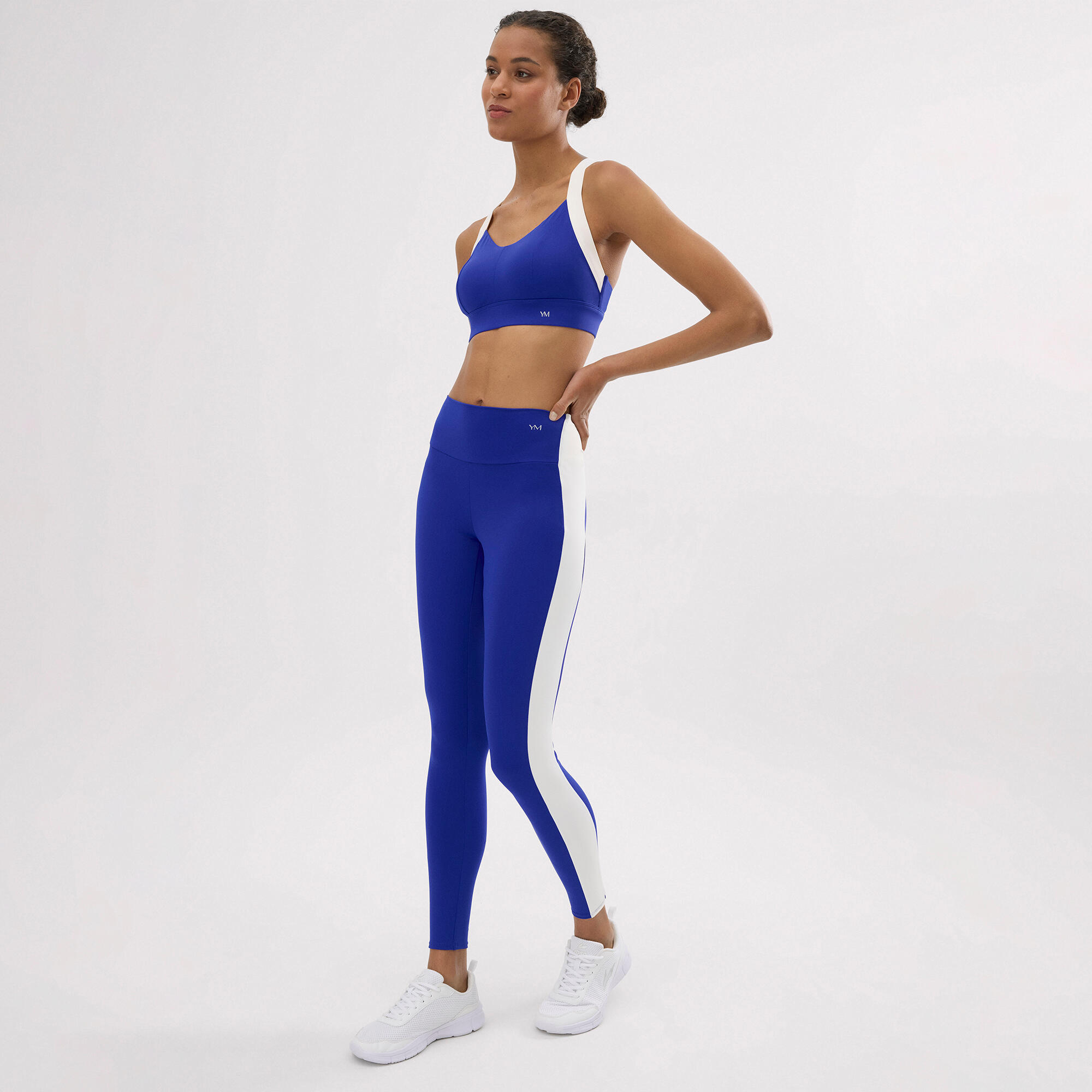 Leggings deportivos largos efecto push-up azul con franja en contraste 4/7