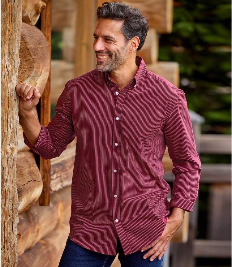 Chemise en Popeline Rayée Bordeaux  2/6