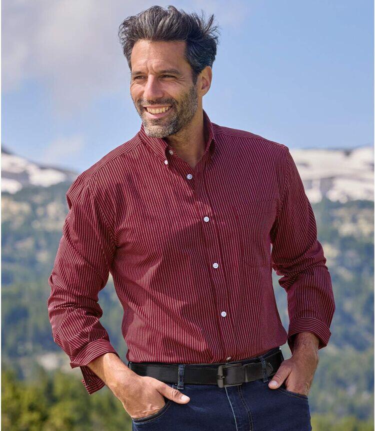 Chemise en Popeline Rayée Bordeaux  5/6