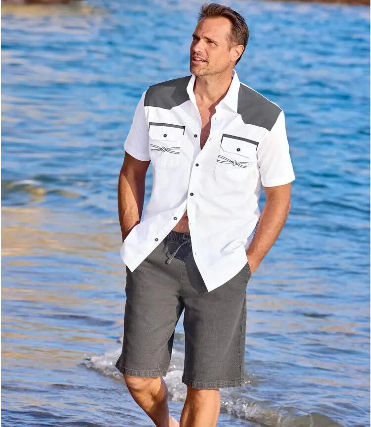 Graue Jeans-Bermuda 3/4