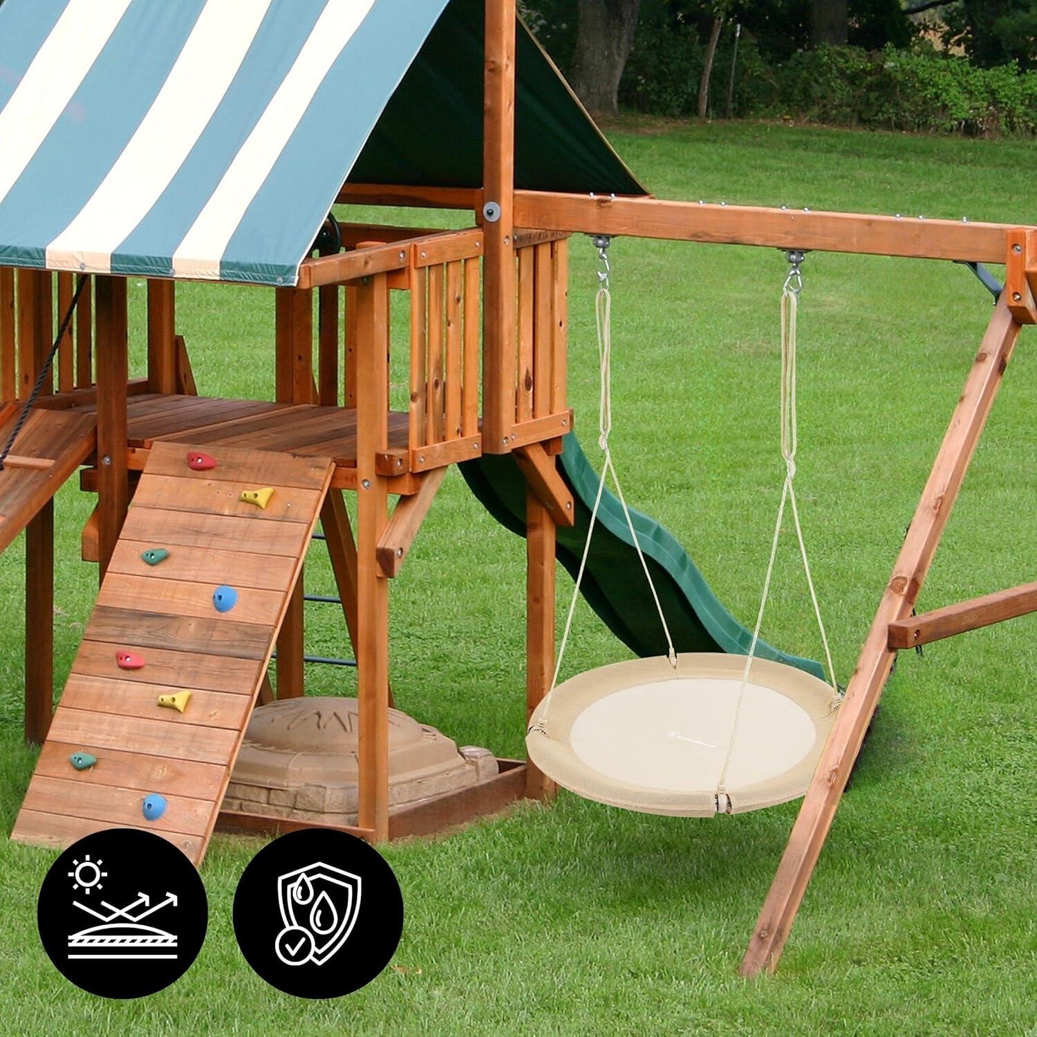 Balançoire nid de cigogne beige Boho Ø 100cm Hauteur réglable Max 150kg 2/7