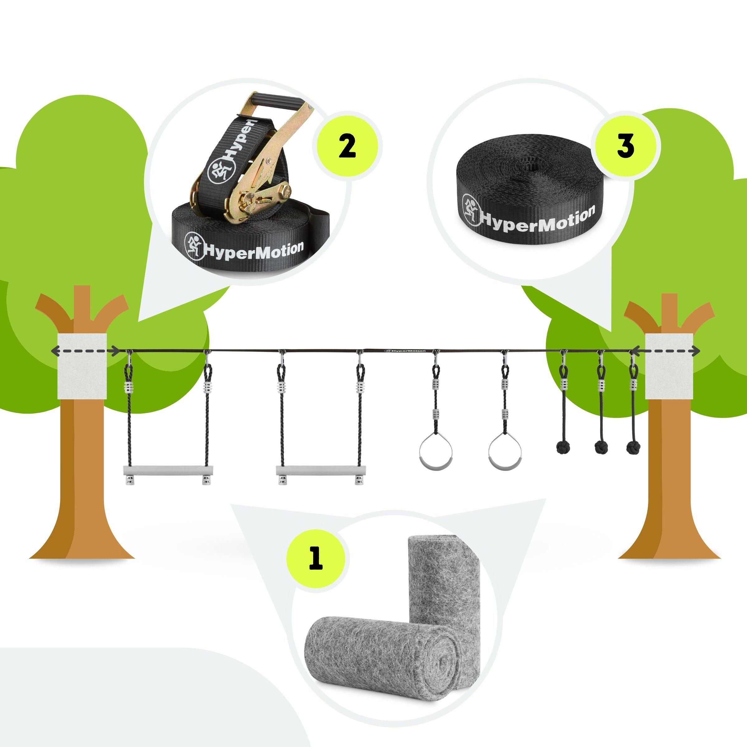 Percorso a Ostacoli Ninja Bimbi Slackline 7 Ostacoli 15m Max 113kg EN71 7/7