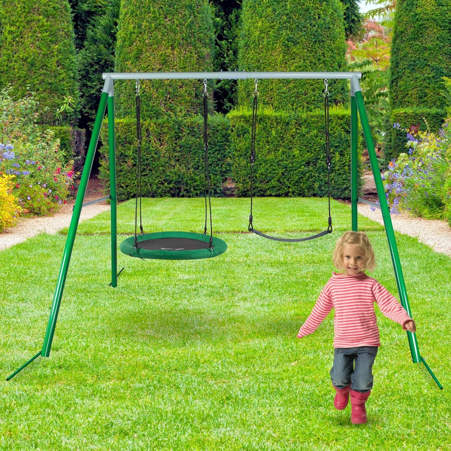 Altalena doppia giardino nido di cicogna e sedile 183x220x174.5 200kg EN71 2/7