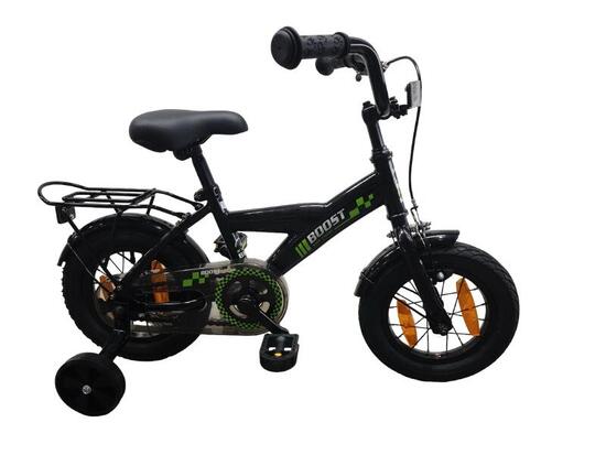 Bikefun Boost 12 inch kinderfiets met zijwieltjes en terugtraprem - zwart