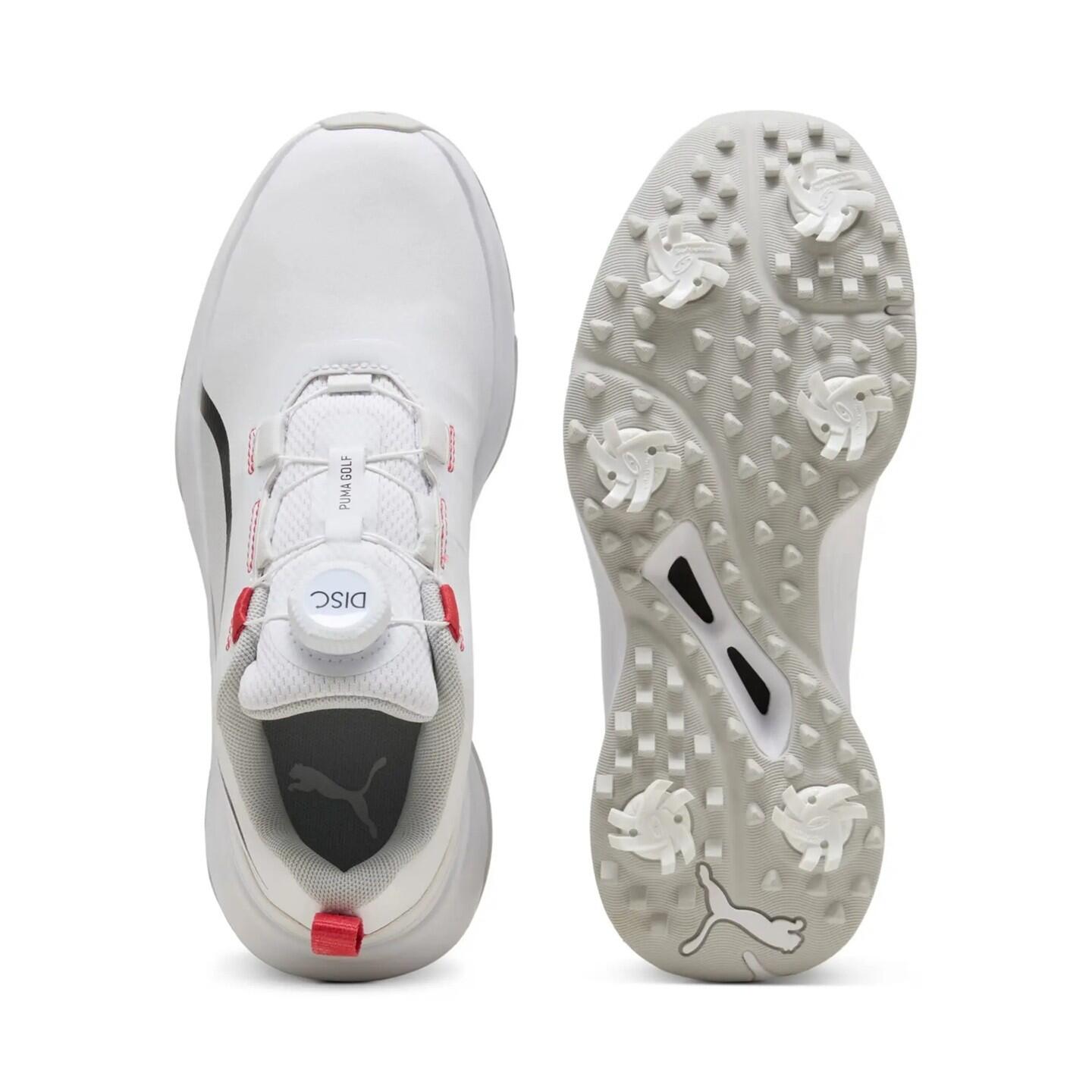 Calçado de golfe Puma PWRAdapt para crianças, branco 5/6
