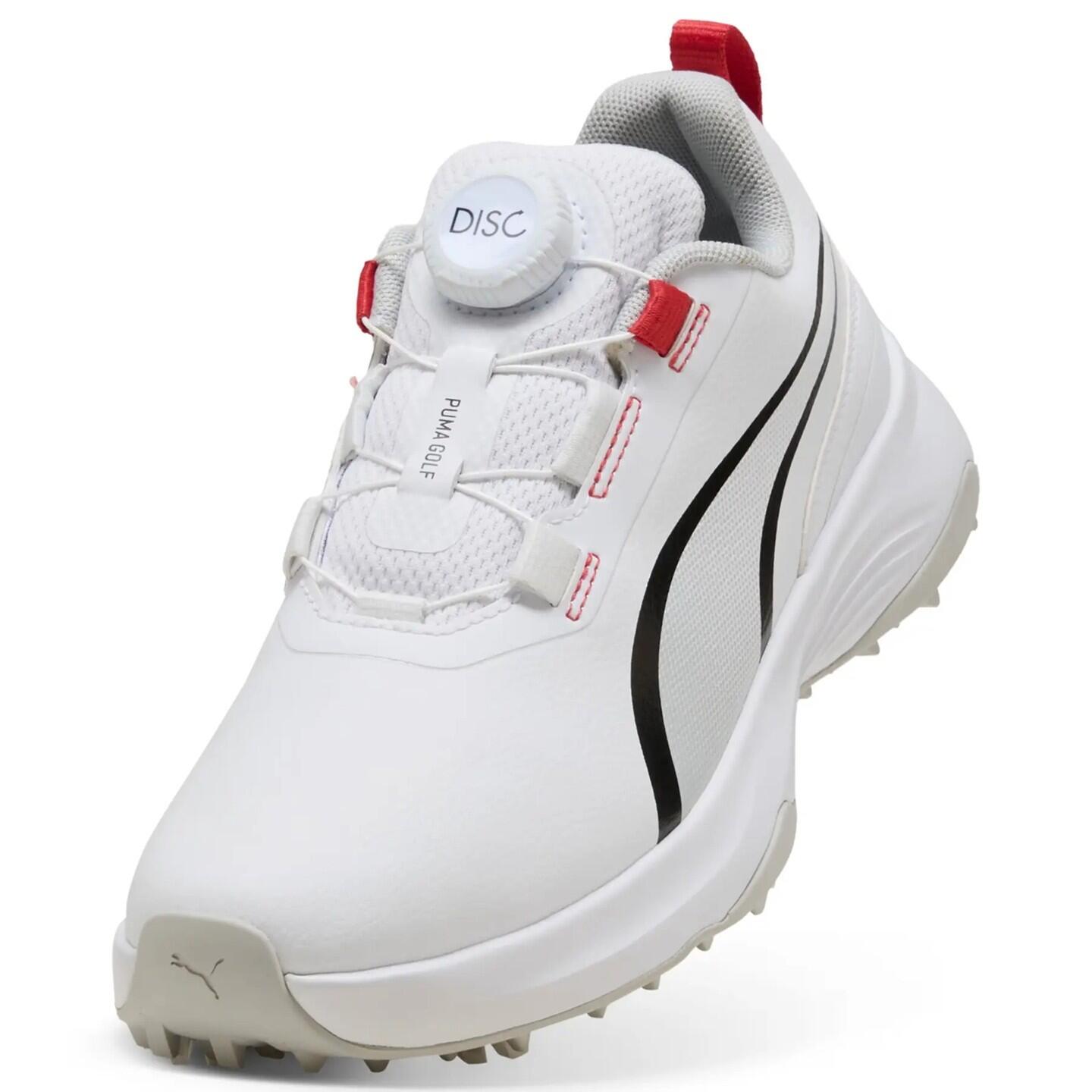 Calçado de golfe Puma PWRAdapt para crianças, branco 4/6