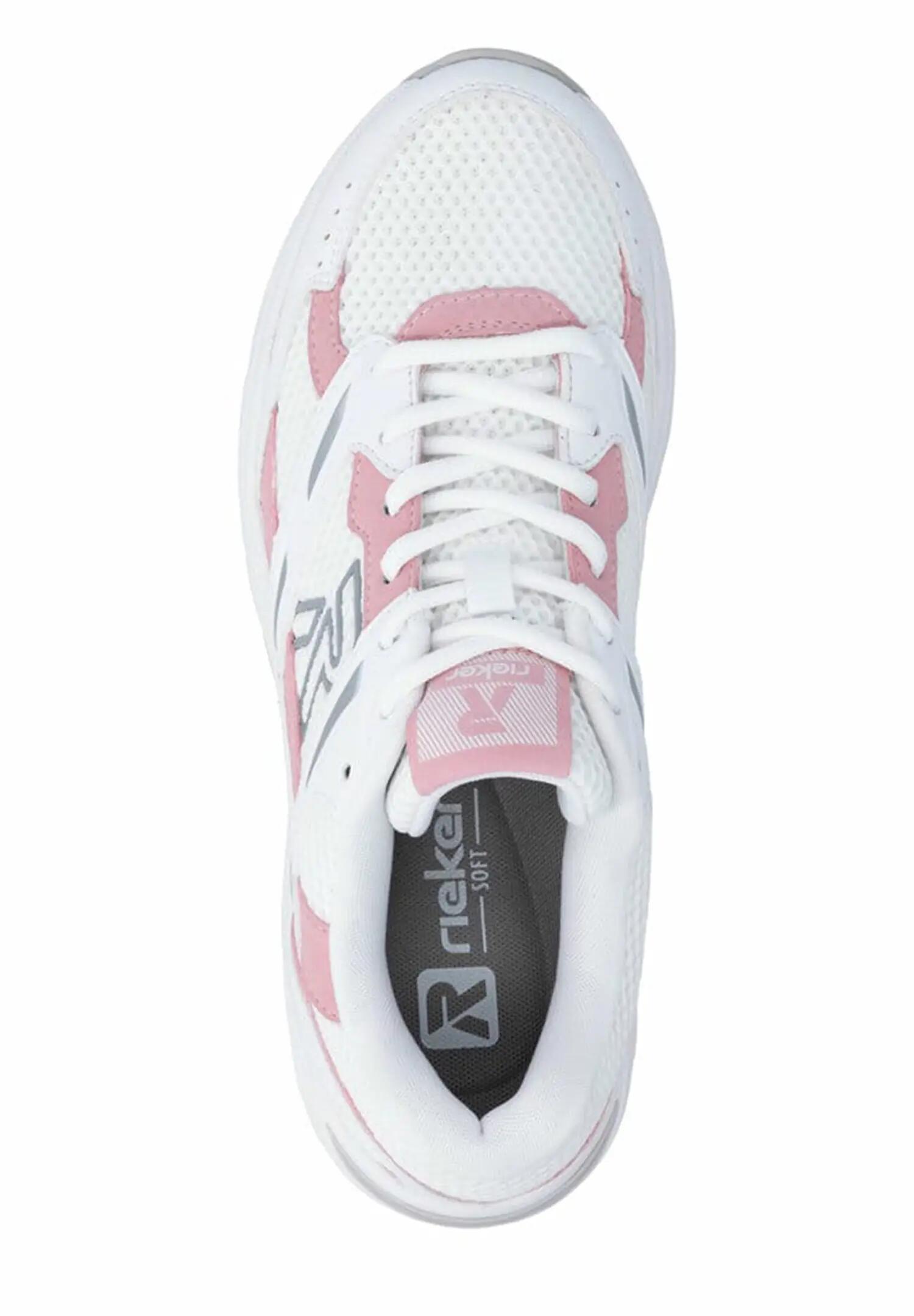 Rieker CAMDEN Damen Sneaker W4200-80 Low Cut Retro Weiß/Rosa 4/5