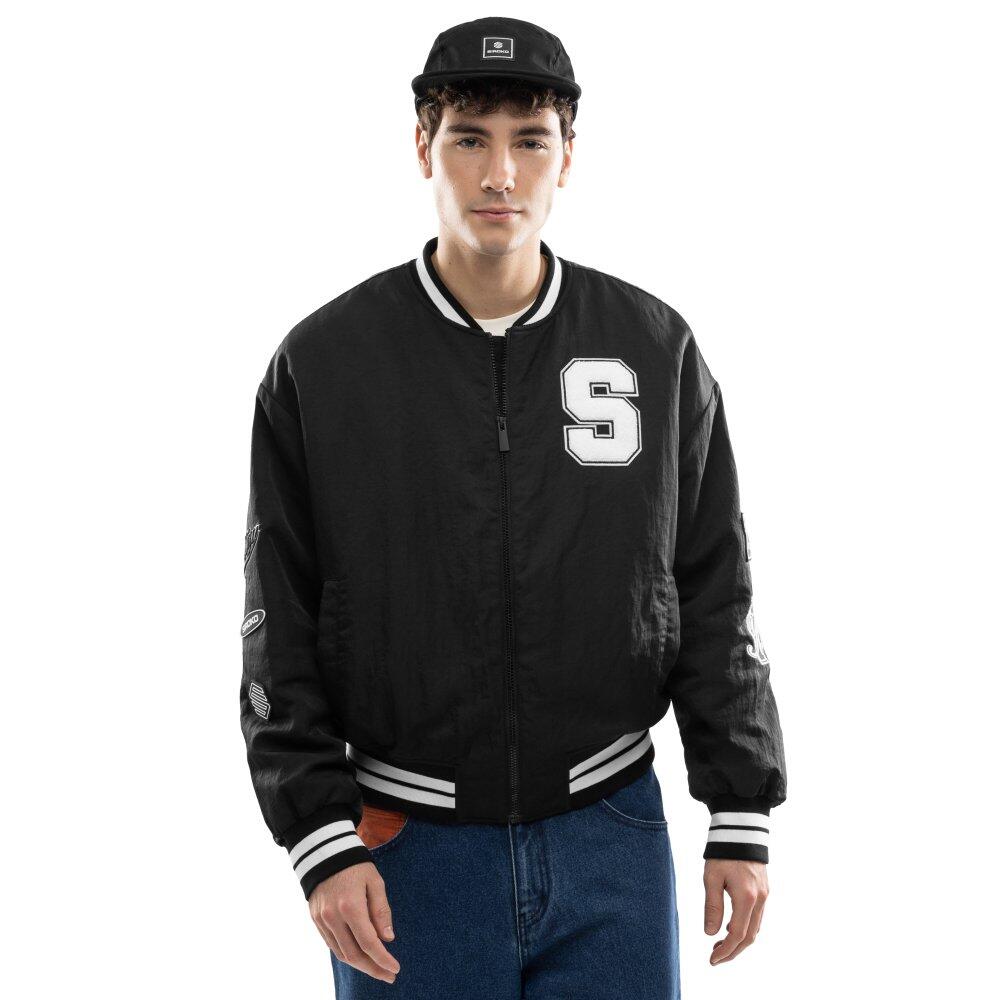 Men Lifestyle 's varsity bomber jacket IBZ Hoop Black Black