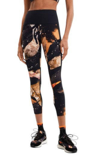 Legging Desigual femme cropped taille haute imprimé minéral noir