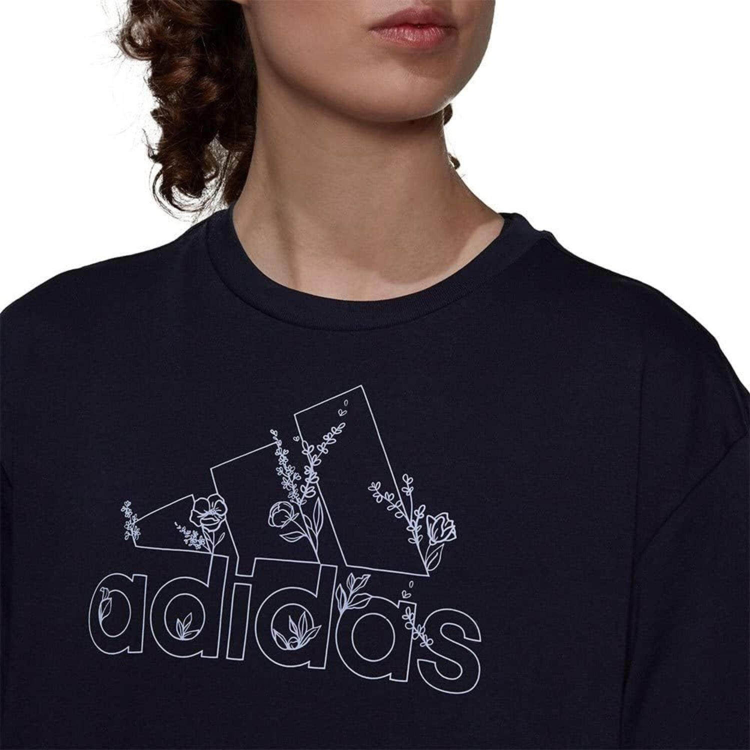 Koszulka damska Adidas Soft Floral bawełniana granatowa t-shirt 3/5