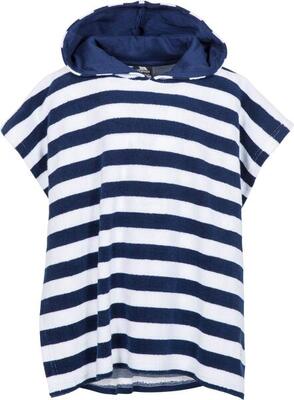Poncho telo mare in spugna per bambini a righe blu e bianco