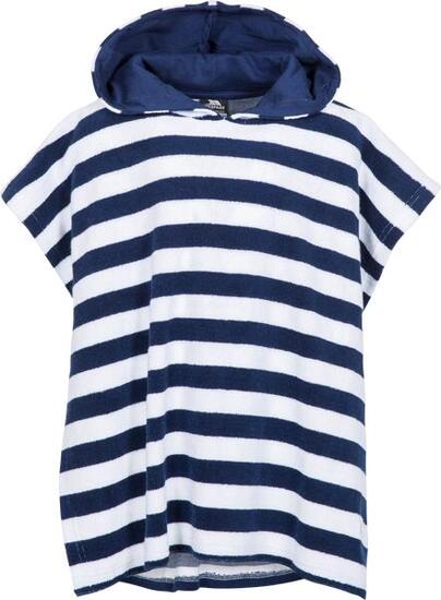 Poncho telo mare in spugna per bambini a righe blu e bianco