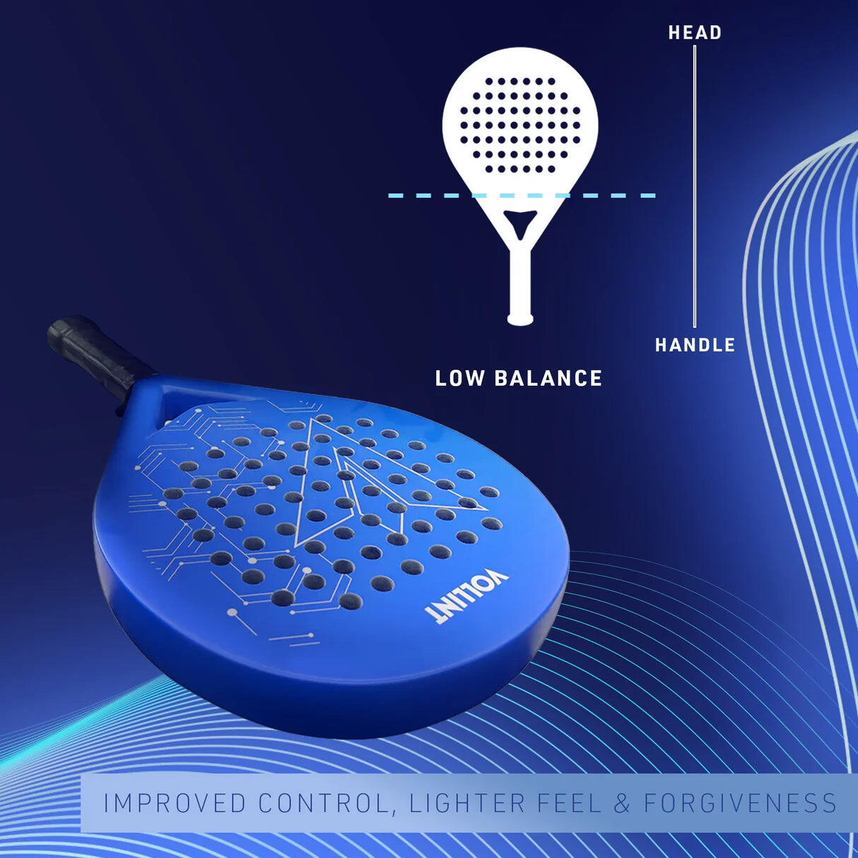 Vollint Padelschläger Erwachsene Z2 Blau – Einsteiger Kontrolle + Fehlertoleranz 5/7