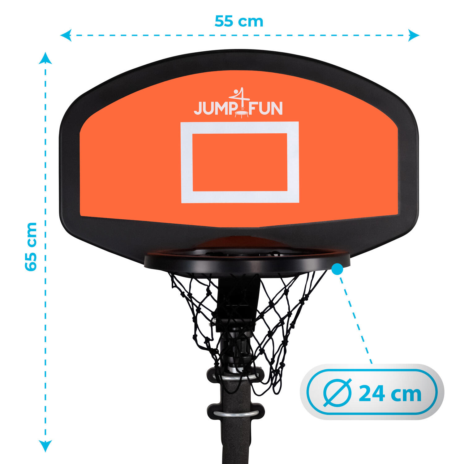 Panier de basket rigide avec pompe et ballon inclus pour trampoline 56 x 35cm 3/4