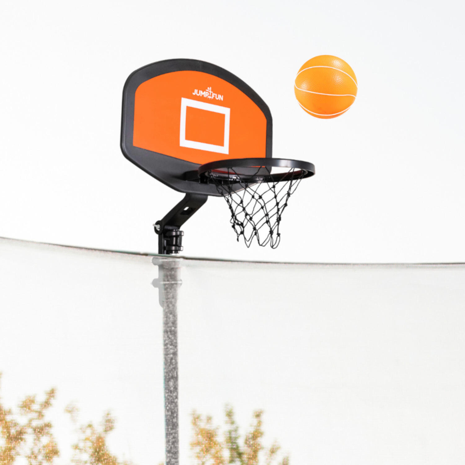 Panier de basket rigide avec pompe et ballon inclus pour trampoline 56 x 35cm 2/4