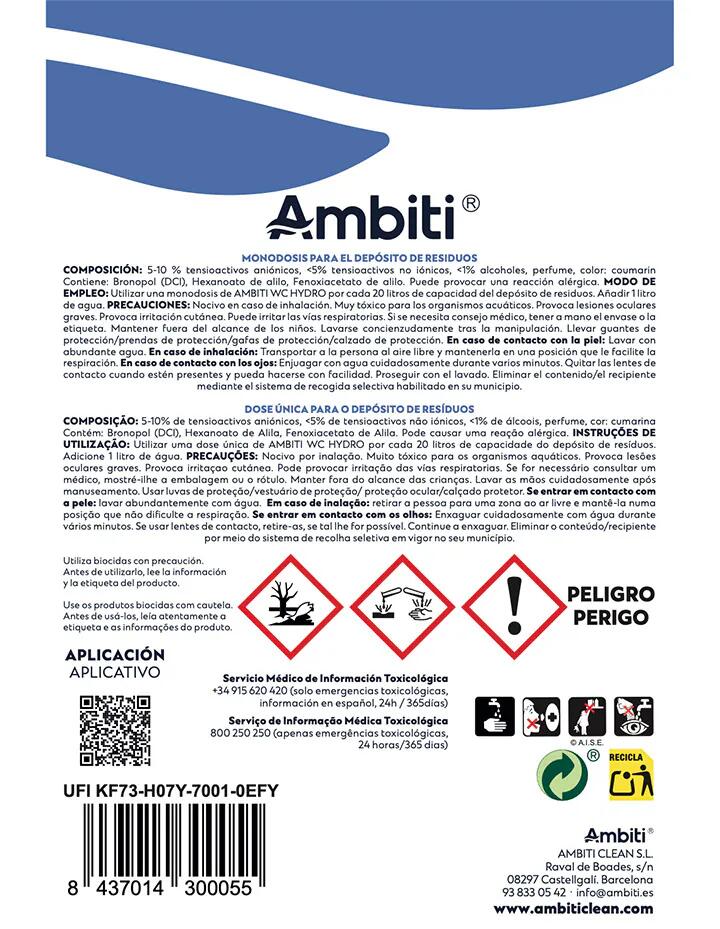 Ambiti WC Hydro 15 monodosis 20 g para WC químico y cassette. 2/2