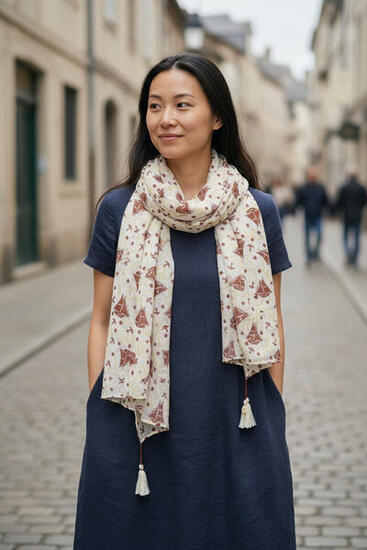 Sciarpa donna Maison Scotch bianca in puro cotone con stampa barche a vela