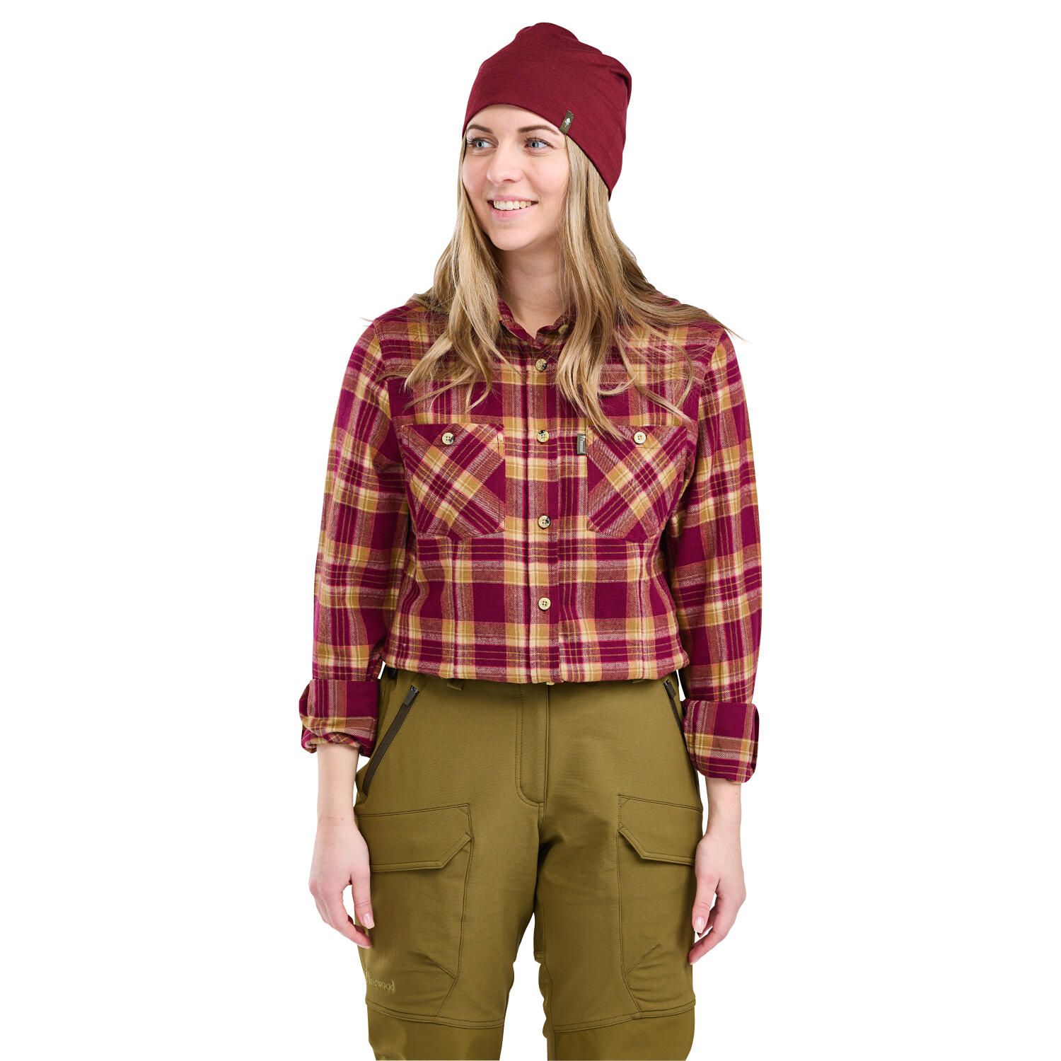 Pinewood Felicia Shirt Damen (Burgundy/Olive Green) Größe S 4/5