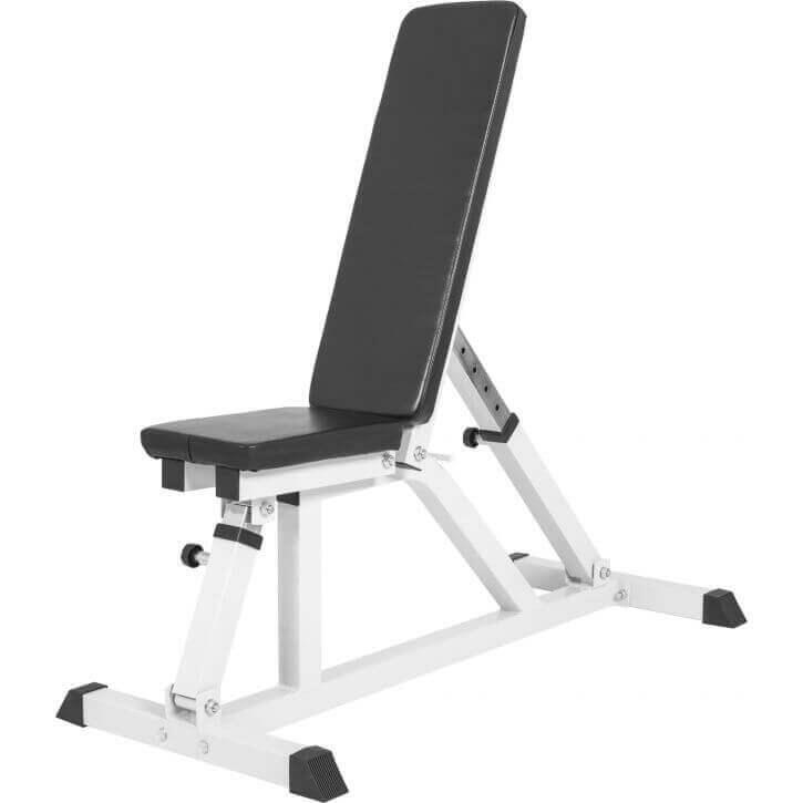 Gorilla Sports® Banco de pesas multifuncional respaldo 7 compartimentos y asiento ajustable 4 soporta multiposicional entrenamiento con blanco