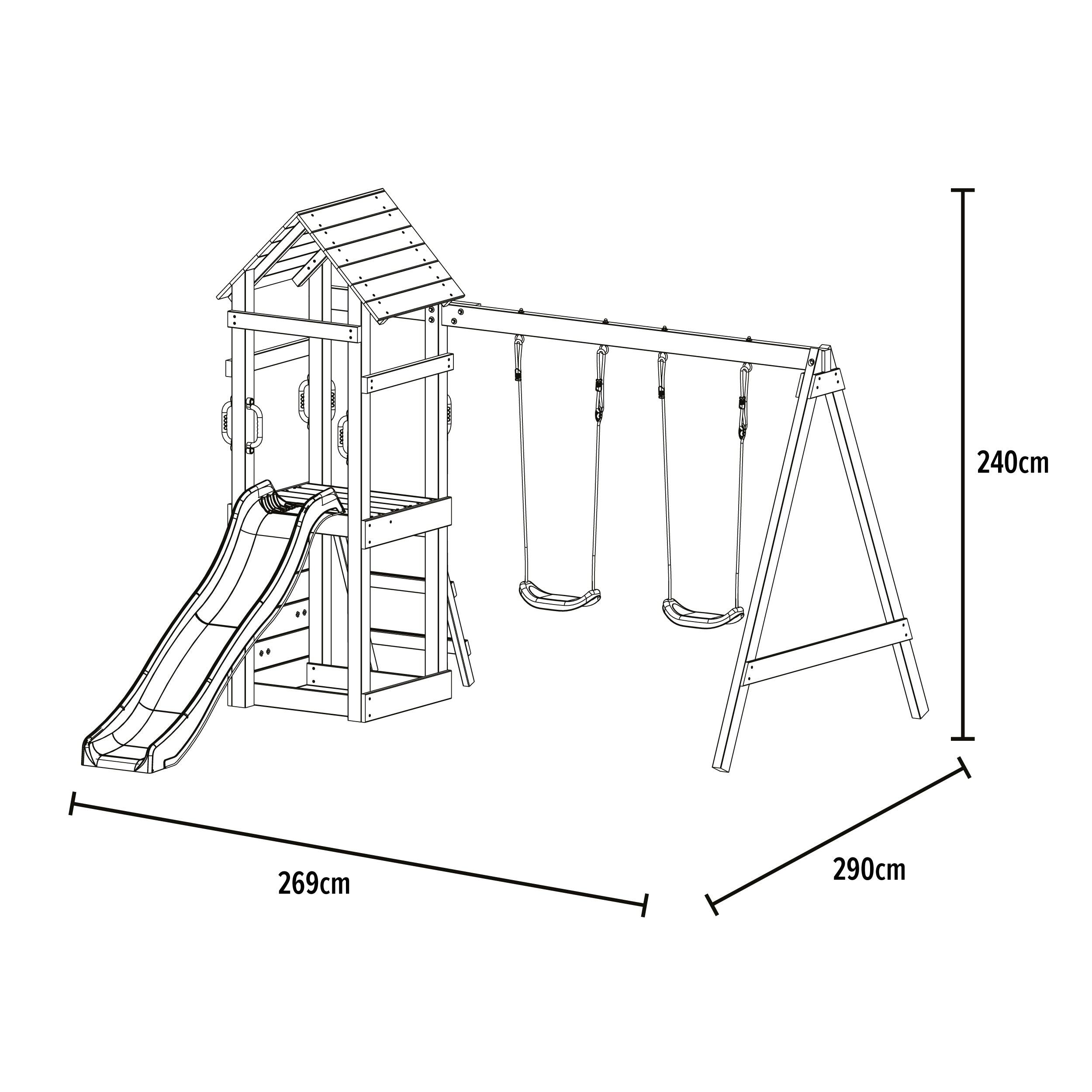 Speeltuin met glijbaan, schommels en klimwand PLAQUEMINIER bruin H240cm 4/5