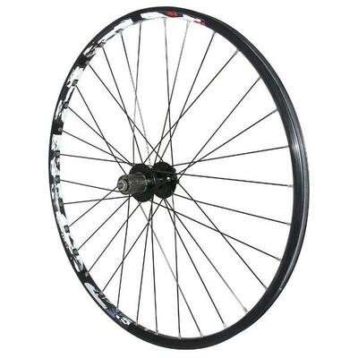Achterwiel dubbelwandig met oog naaf 6 gaats cassette 32 spaken velg velox karma