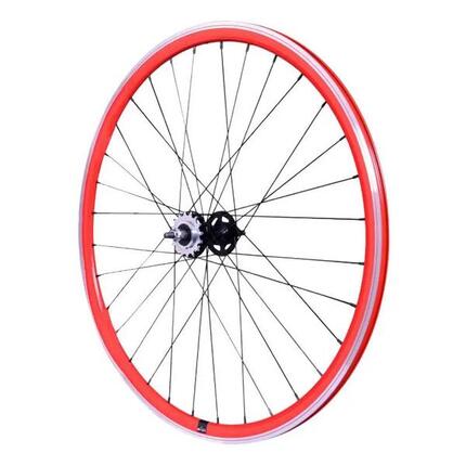 Roue de vélo route fixie arriere double filetage avec pignon P2R 16 T