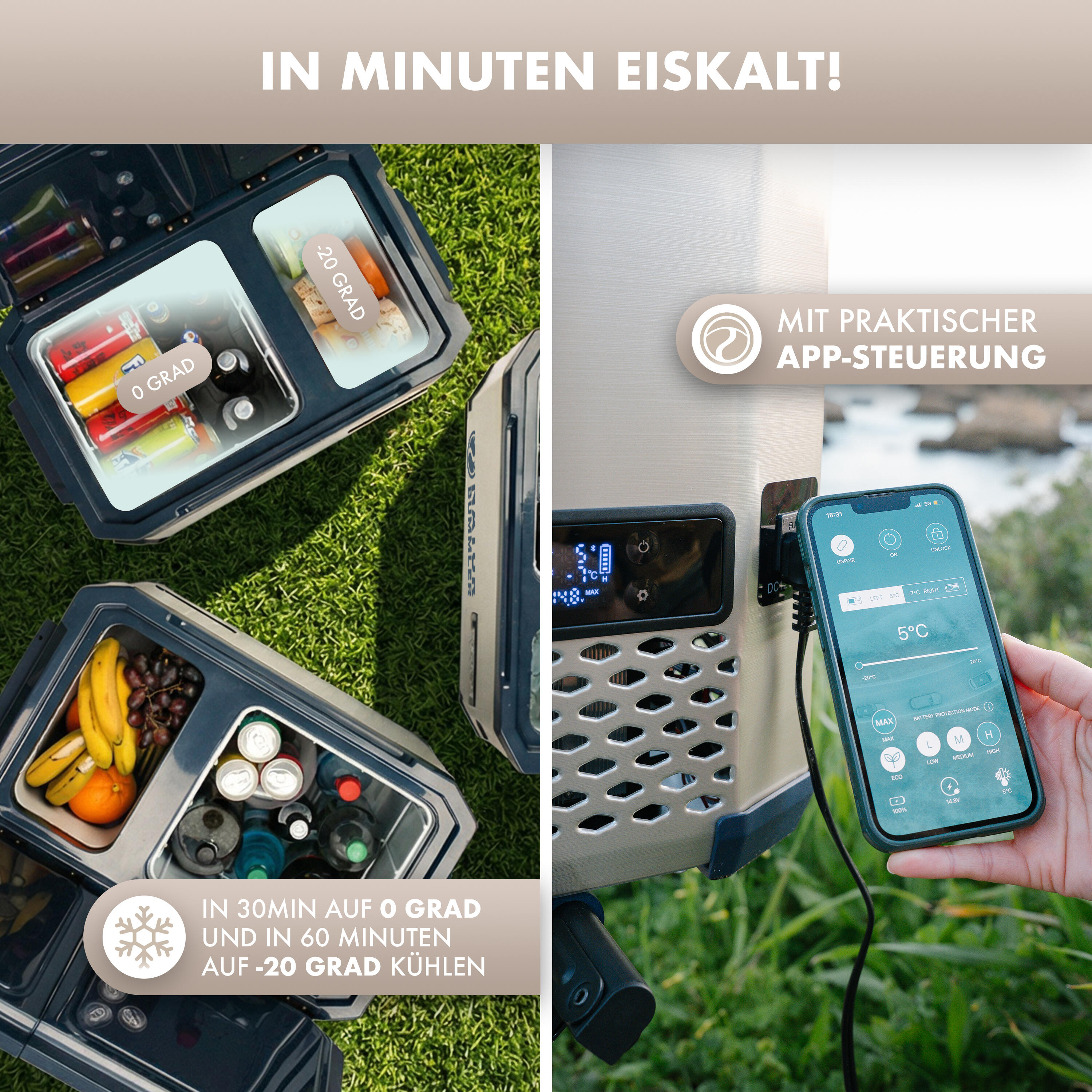 Camping Kompressor-Kühlbox VAC-CORE mit App-Steuerung & Dual Zone 3/7