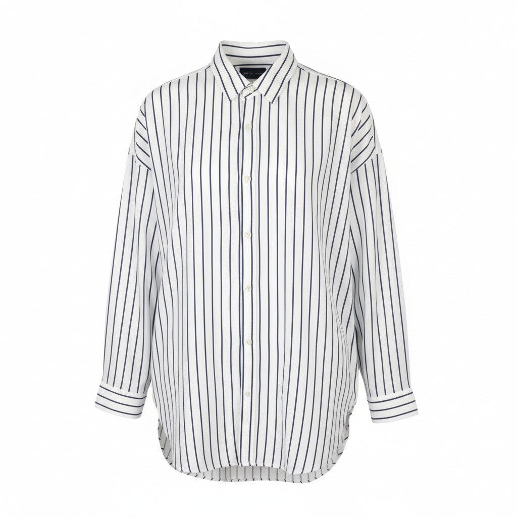 Chemise homme Scotch & Soda blanche à rayures craie, coupe longue, boutons 1/1