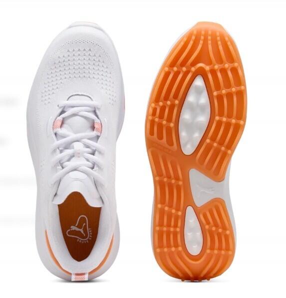 Calçado de golfe Puma Gruve Sport feminino, branco e laranja 3/6