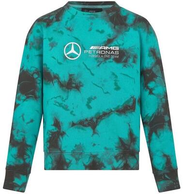 Felpa da donna Mercedes-AMG Petronas F1 tie-dye girocollo verde multicolor