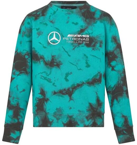 Felpa da donna Mercedes-AMG Petronas F1 tie-dye girocollo verde multicolor