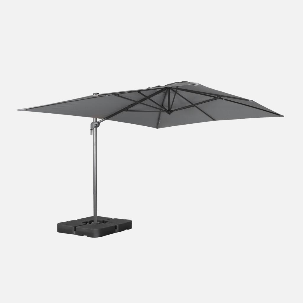 Parasol rectangular excéntrico, 3x4m + placas de lastre 50x50cm, Gris 1/5