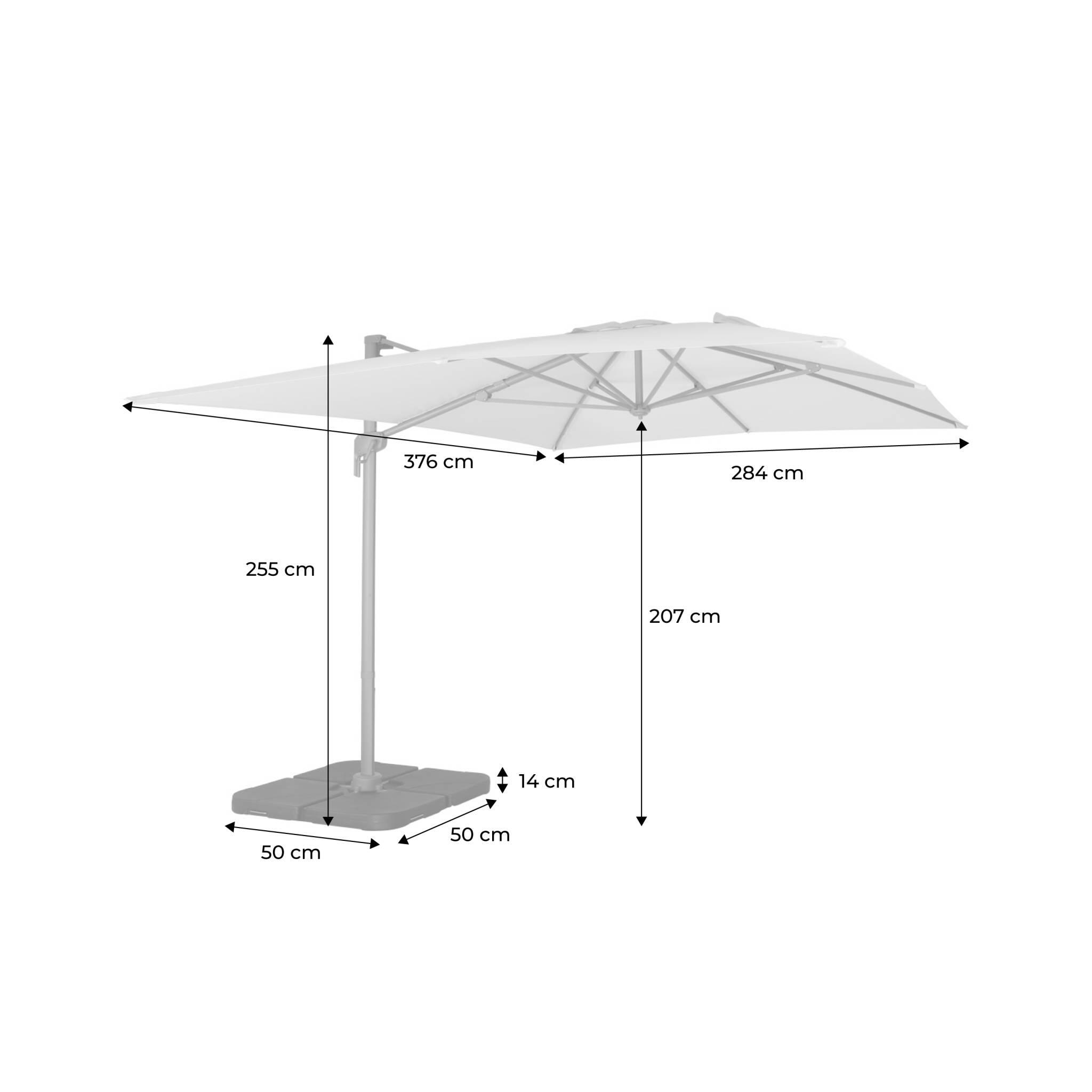 Parasol rectangular excéntrico, 3x4m + placas de lastre 50x50cm, Gris 4/5