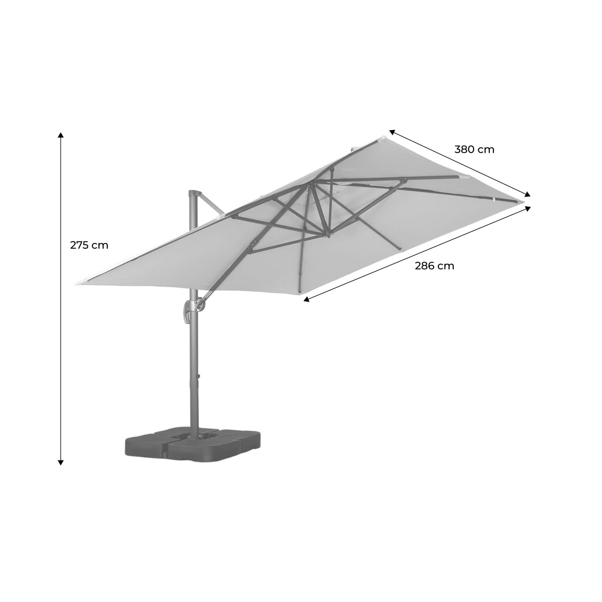 Guarda-sol retangular excêntrico, 3x4m + base com peso 50x50cm, Cinza 4/5