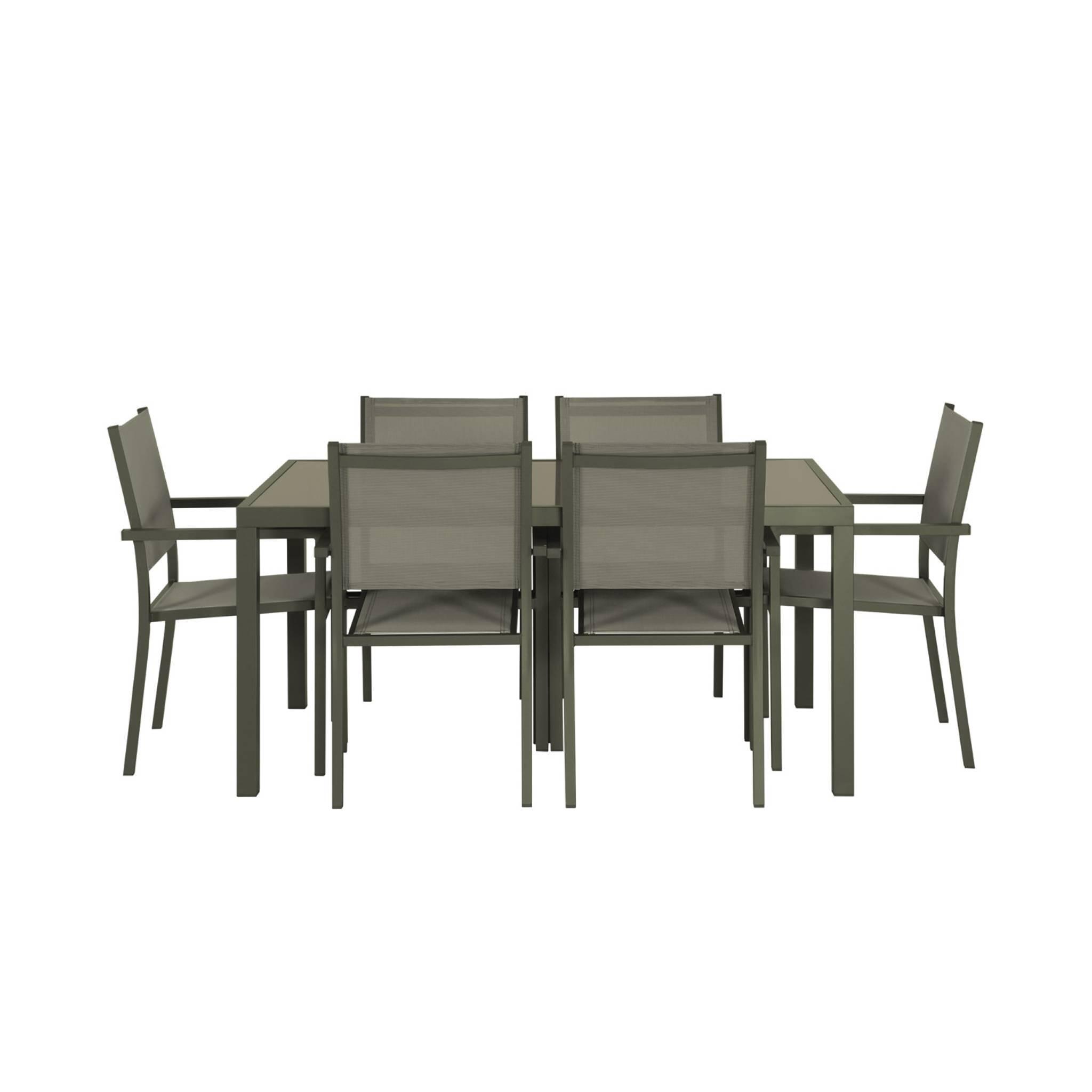 Mesa de jardín de aluminio con 6 sillas de textileno, Verde kaki 2/5