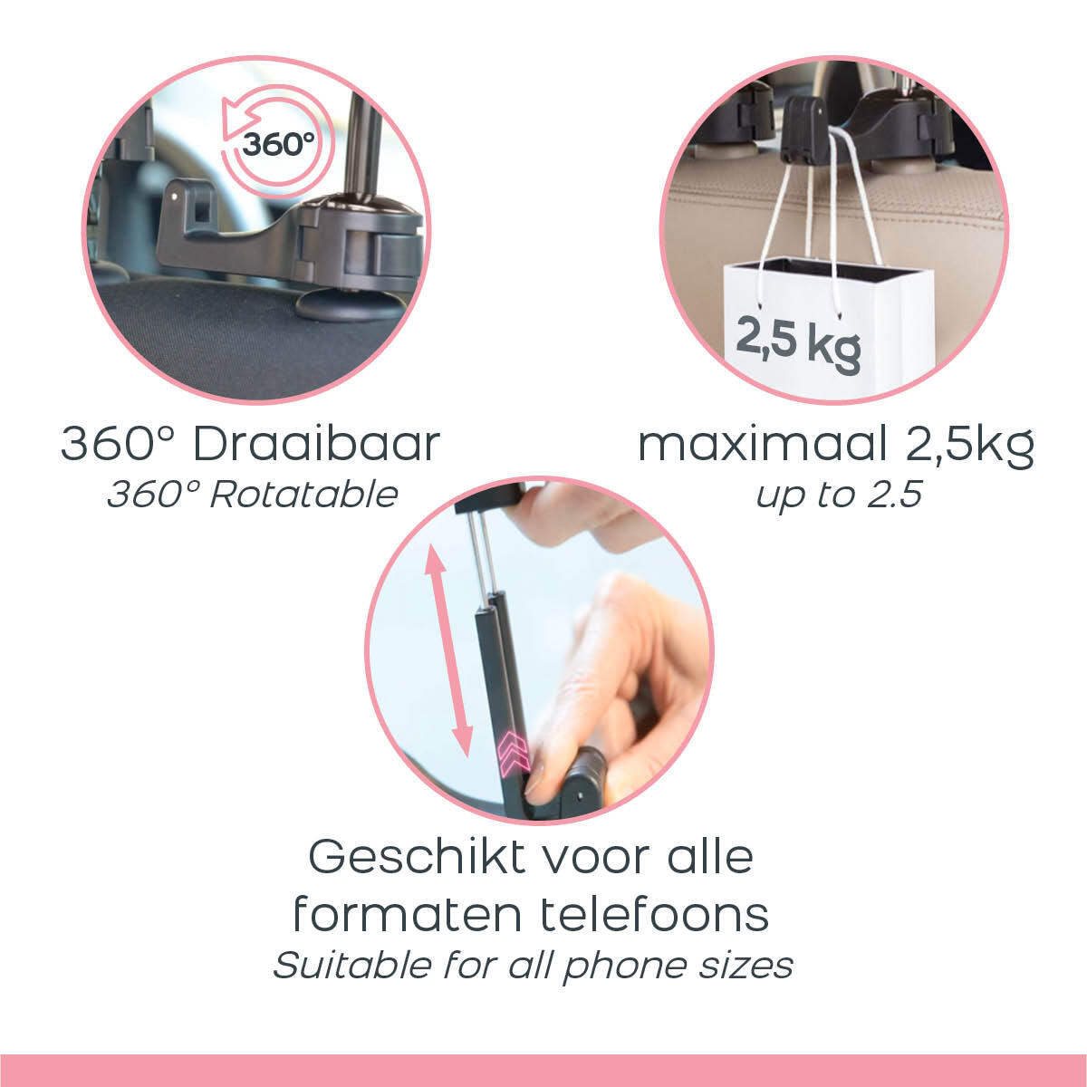 Phoneholder - Supporto smartphone poggiatesta con gancio, set 2 5/5