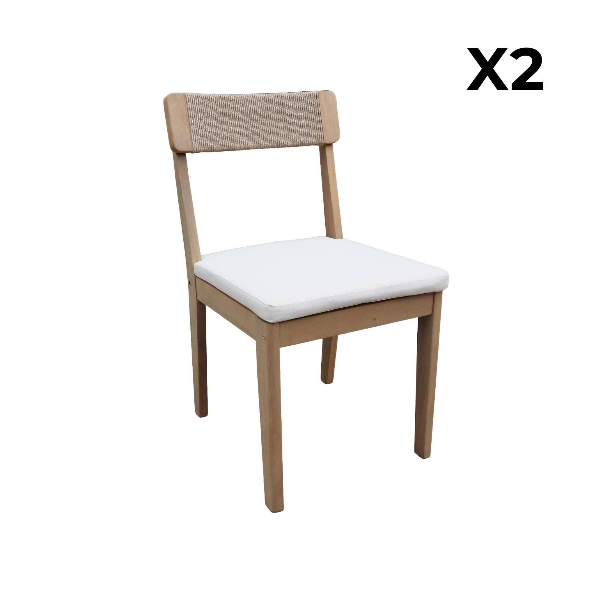 Set de 2 sillas de jardín de acacia y cuerda , Natural 3/5