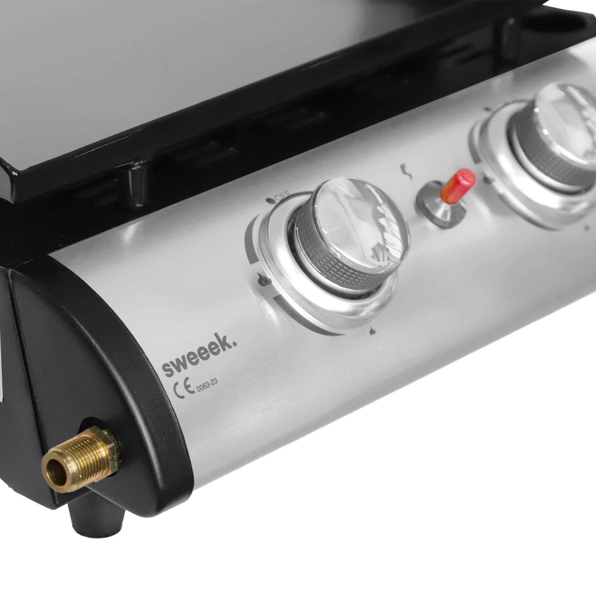 Plancha de gas con 2 quemadores de acero inoxidable, 5kW, Negro 5/5