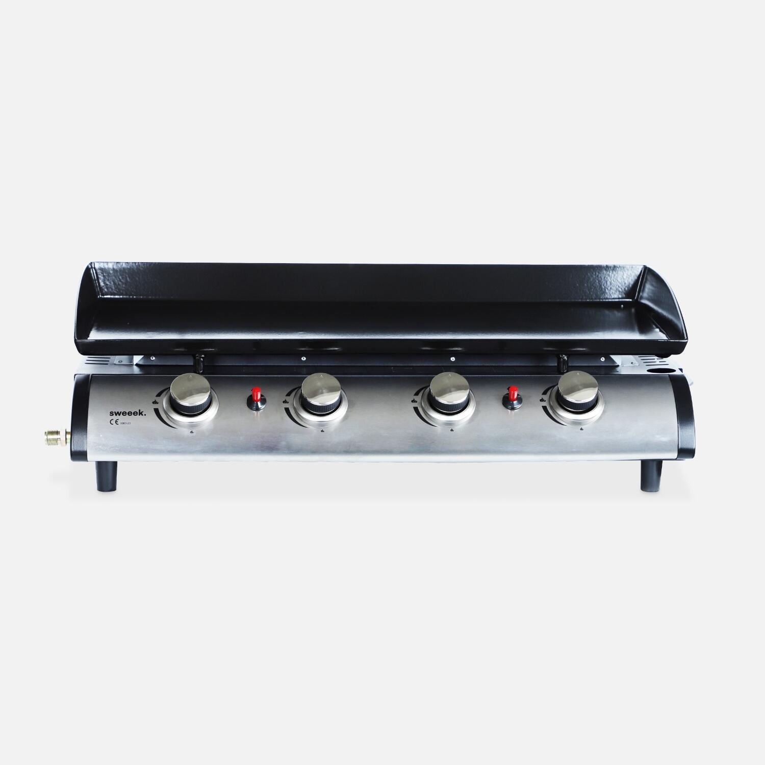 Plancha de gas con 4 quemadores de acero inoxidable,10kW, Negro 1/5