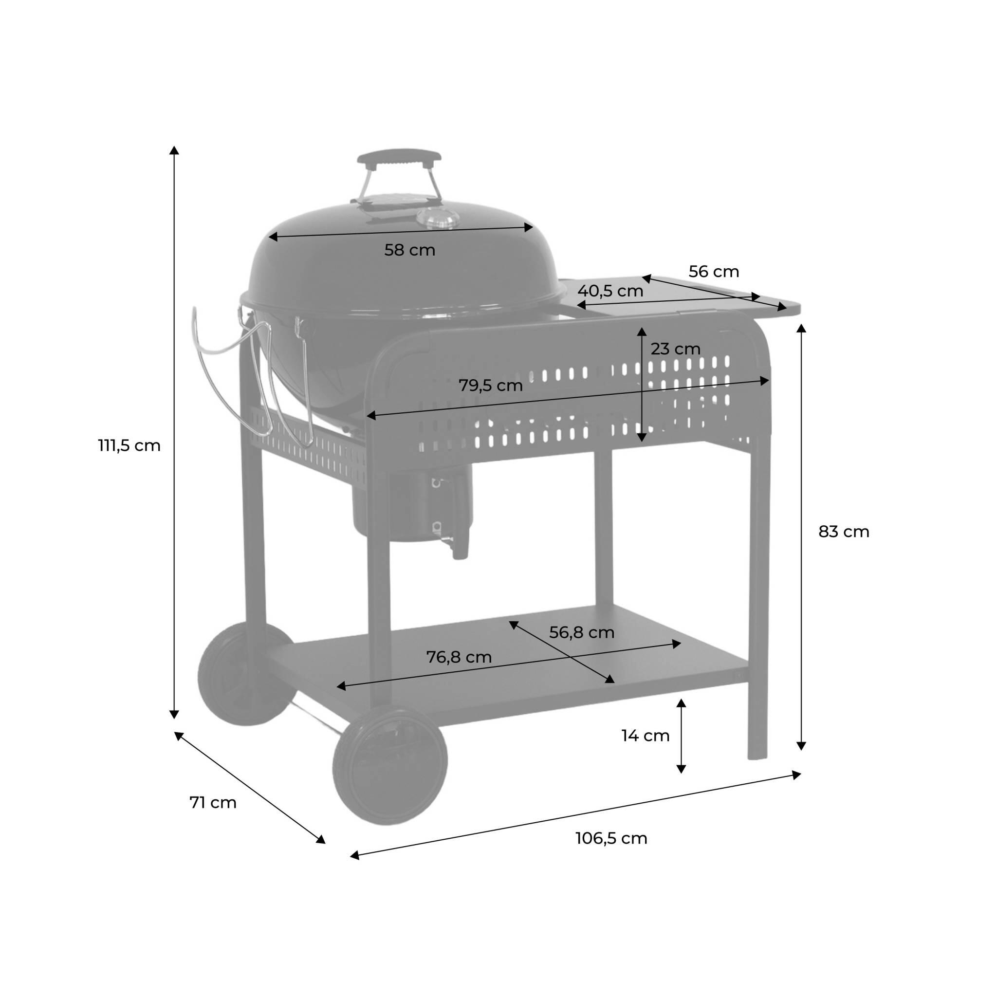 Barbacoa redonda de carbón de acero esmaltado con carrito, Ø53cm , Negro 3/5