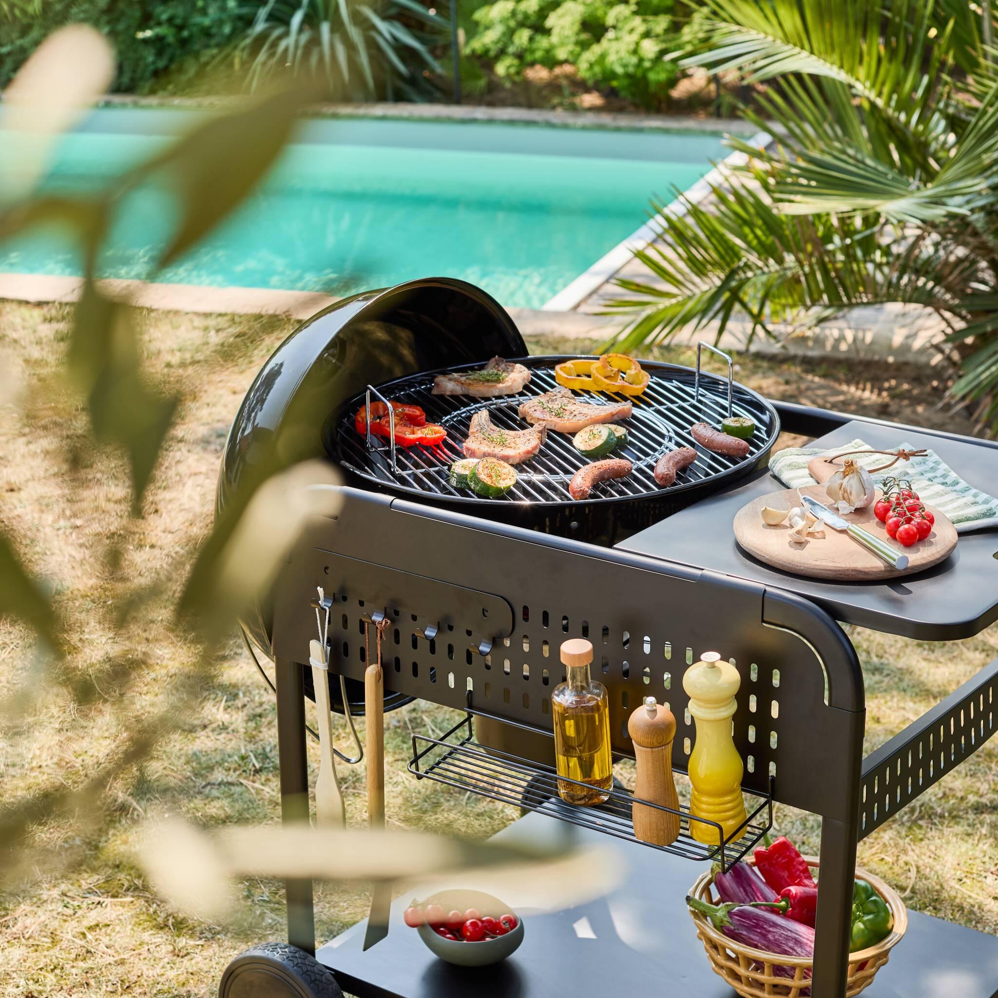 Barbacoa redonda de carbón de acero esmaltado con carrito, Ø53cm , Negro 5/5