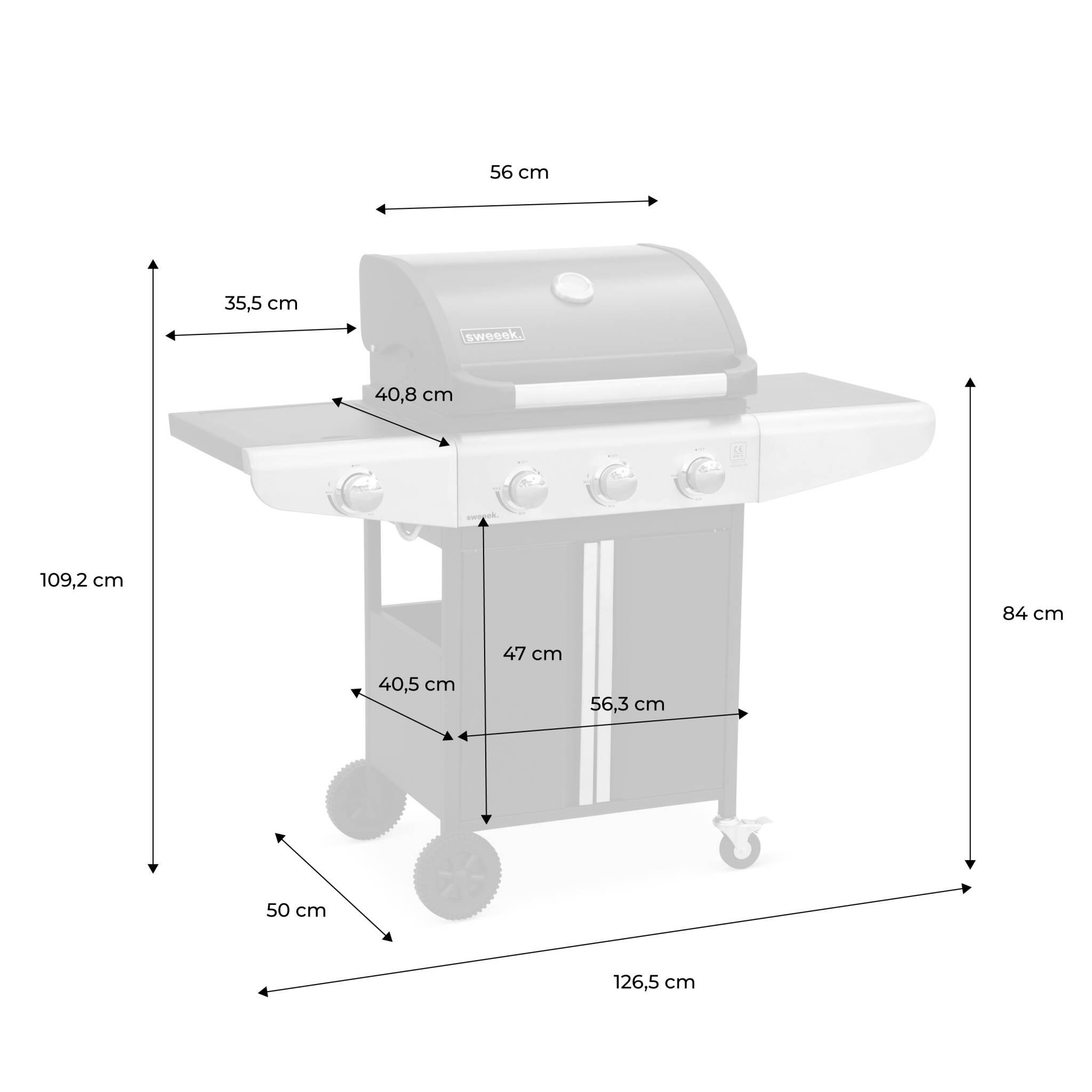 Barbacoa de gas con 3 quemadores con 1 quemador lateral, Negro 4/5