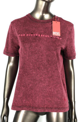 Diesel t-reg-e4 dames t-shirt bordeaux m - ronde hals, korte mouwen