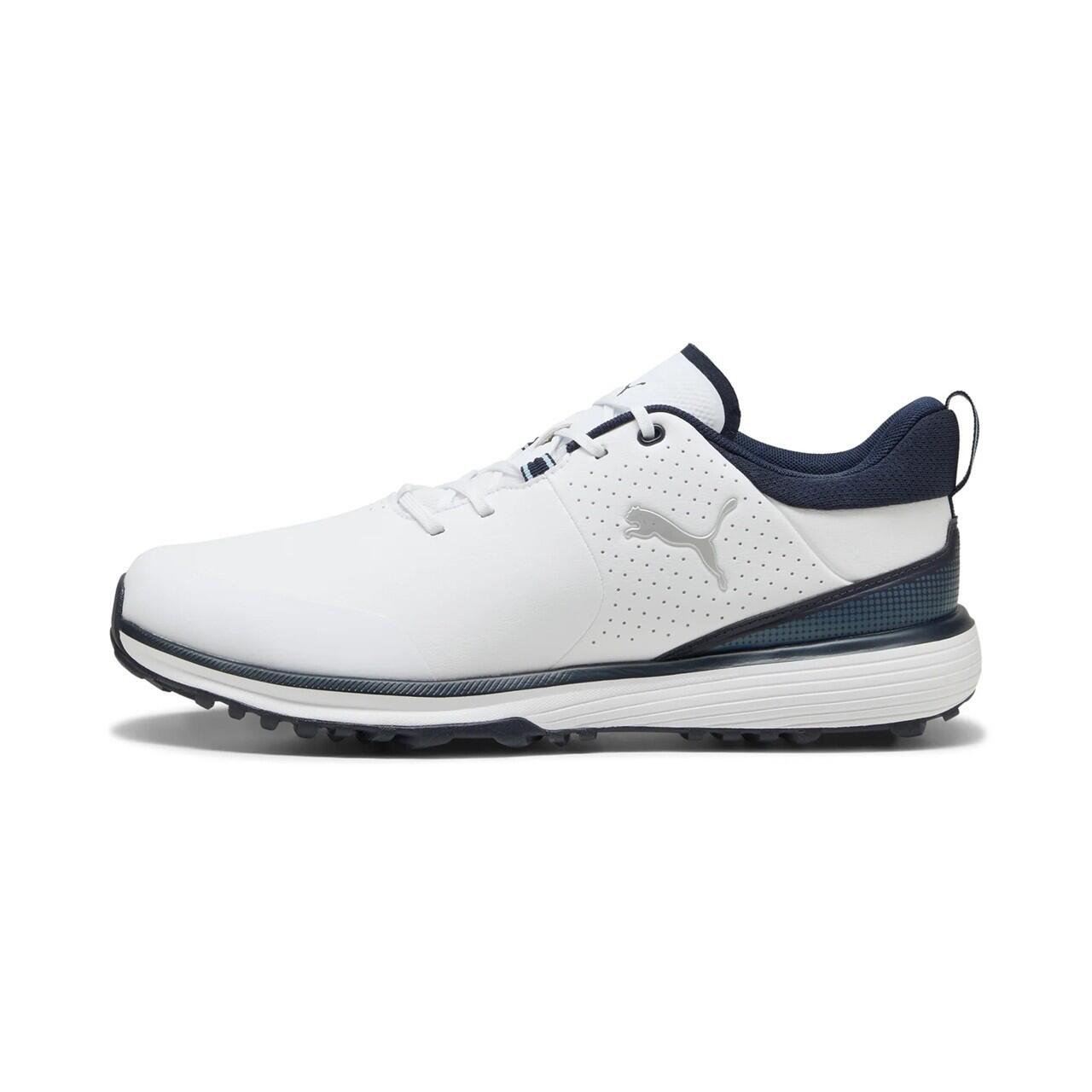 Chaussures de golf Puma Fusion Grip ST pour homme, blanches et bleu marine 1/5