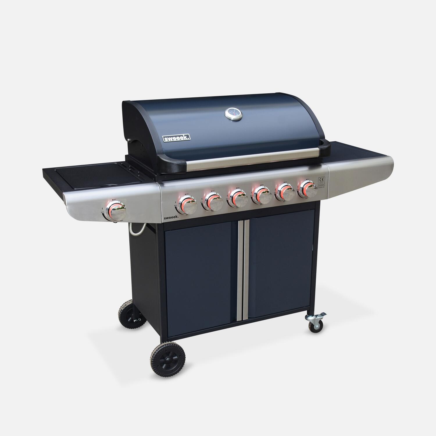 Barbacoa de gas de 7 quemadores con 1 quemador lateral, Negro 1/5